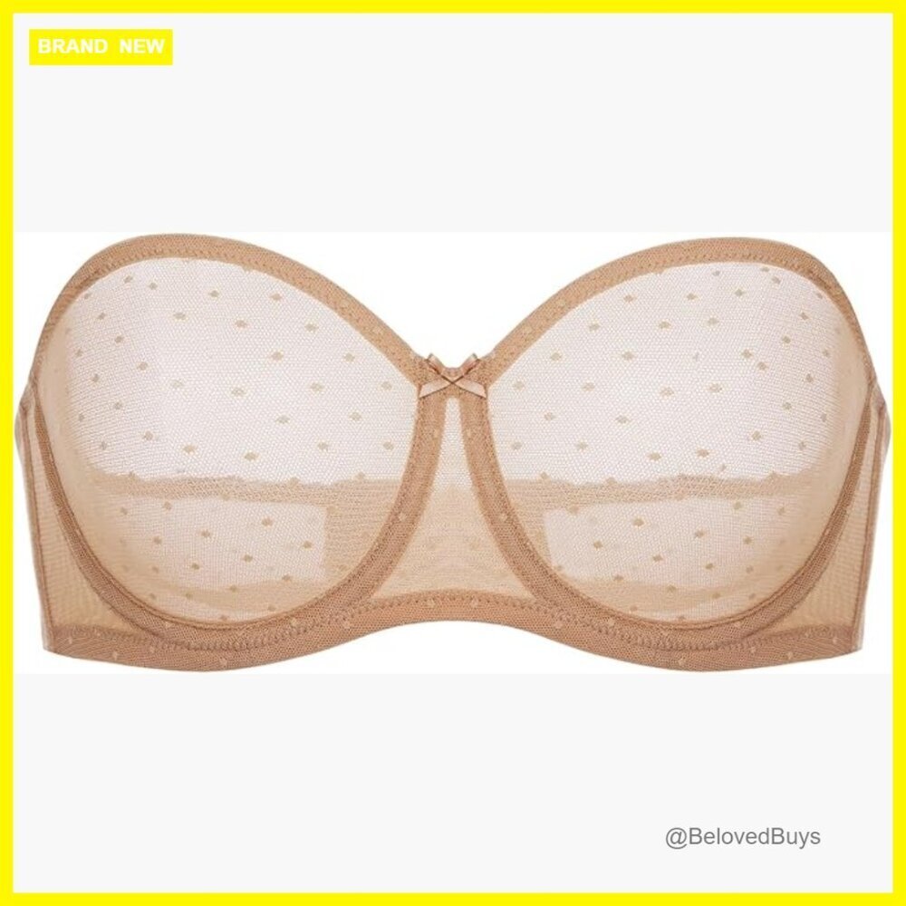 Sheer Mesh Strapless Bra Unlined Underwire Balconette Plus Size